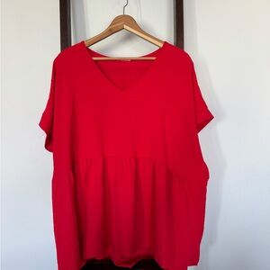 Elegant Red V-Neck Blouse, EUC, Women’s XL